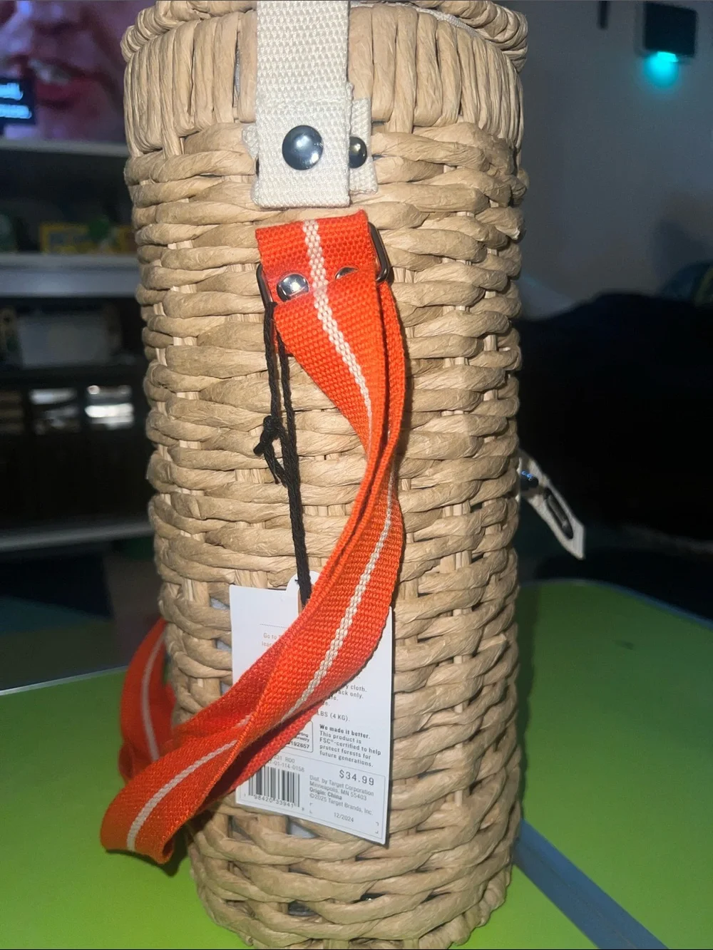 Woven Natural Rattan Crossbody Bag with Strap